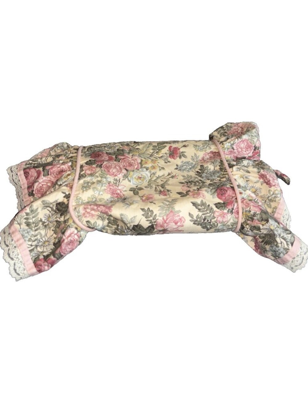 Croscill Floral Neck Roll Pillowcase Ruffled Bolster Cover Vintage Cottagecore